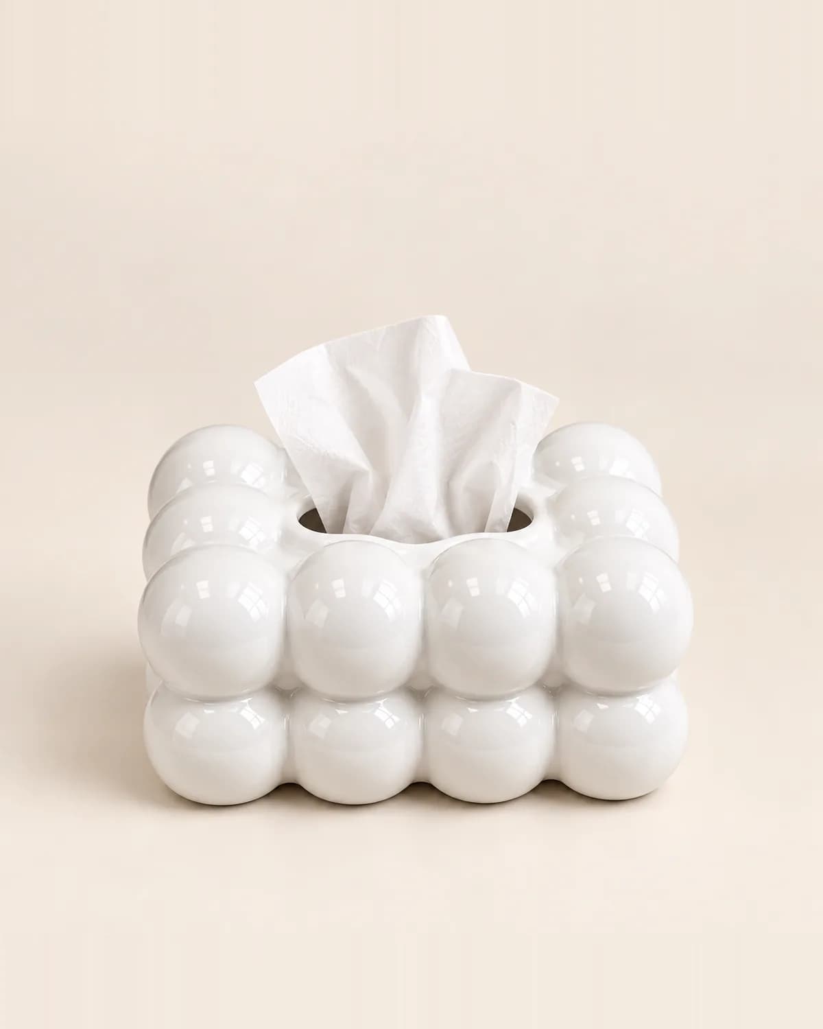 Boite a Mouchoirs Céramique Bulles Blanche — Décoration