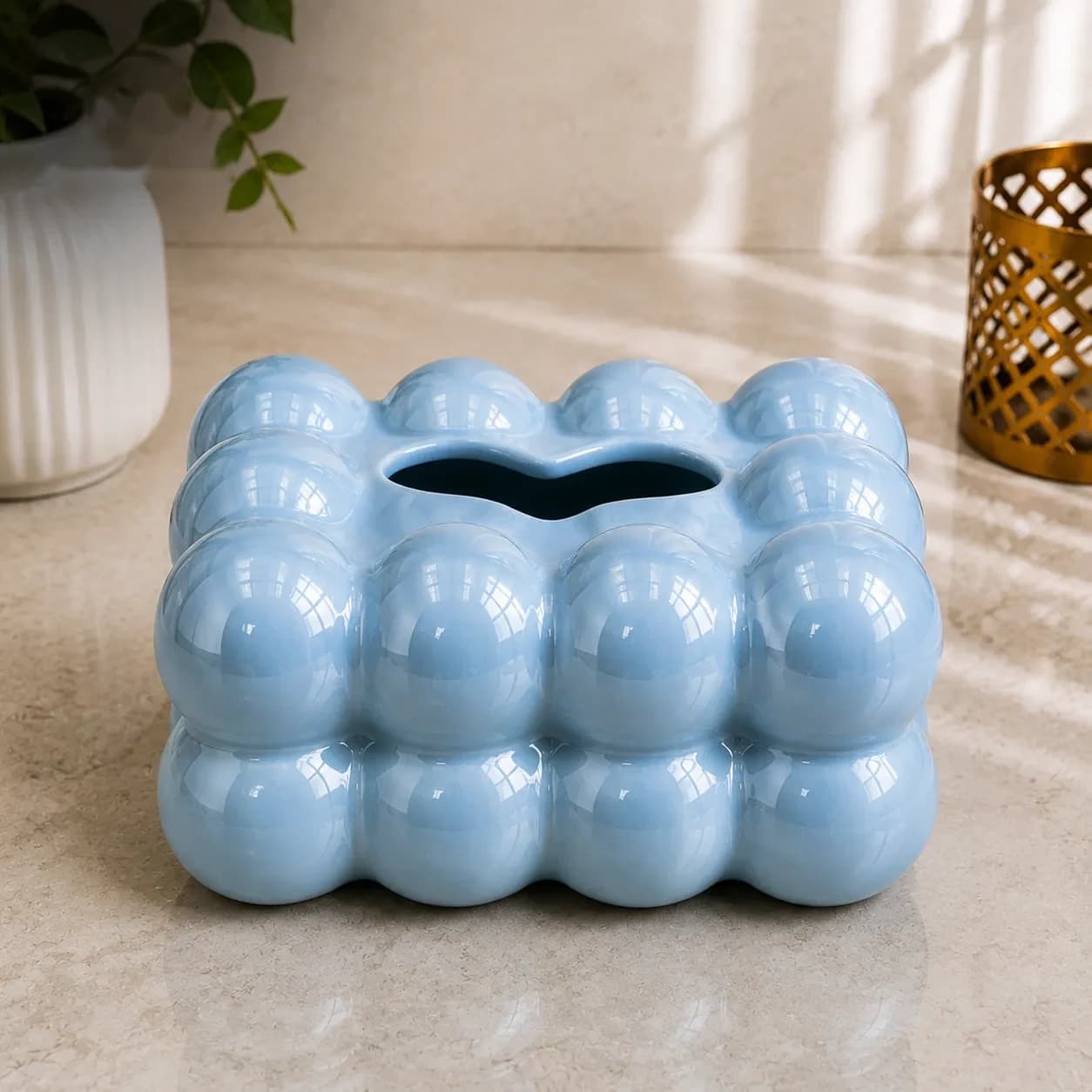 Boite a Mouchoirs Céramique Bulles Bleue — Décoration