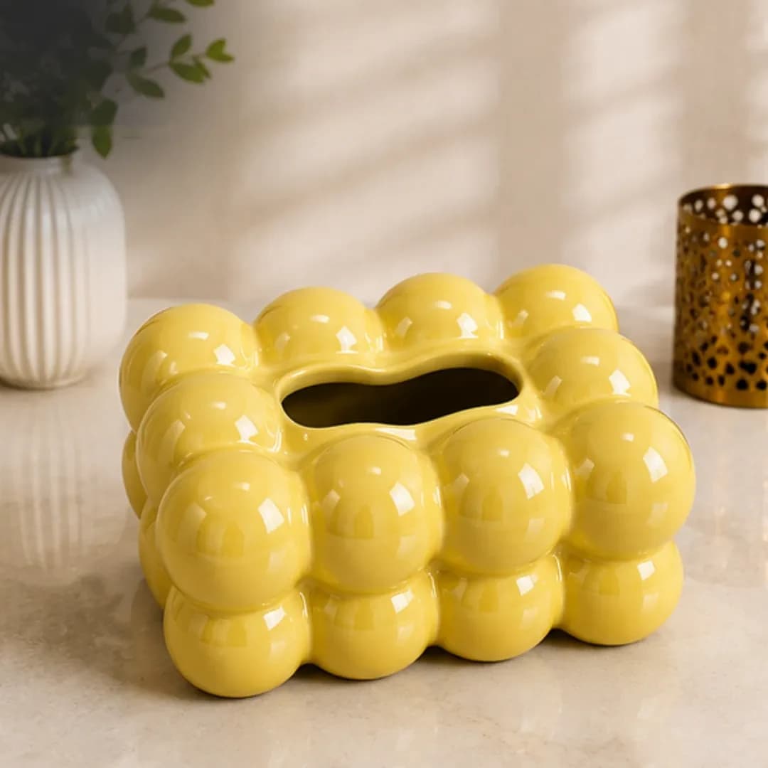 Boite a Mouchoirs Céramique Bulles Jaune — Décoration — Standard