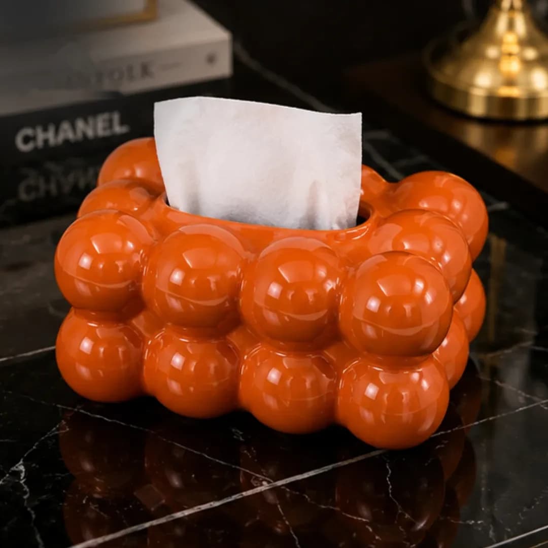 Boite a Mouchoirs Céramique Bulles Orange — Décoration