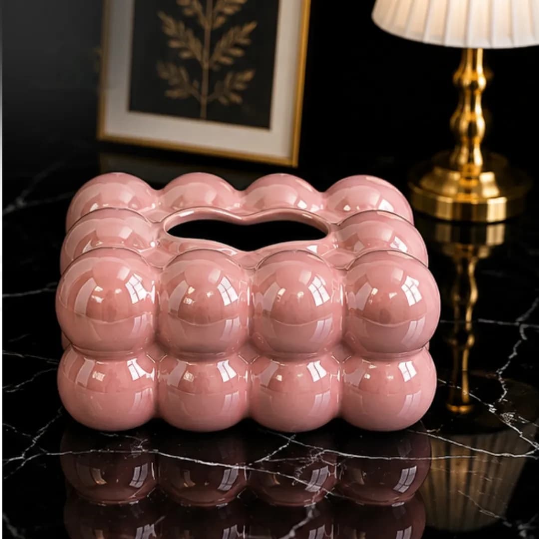 Boite a Mouchoirs Céramique Bulles Rose — Décoration