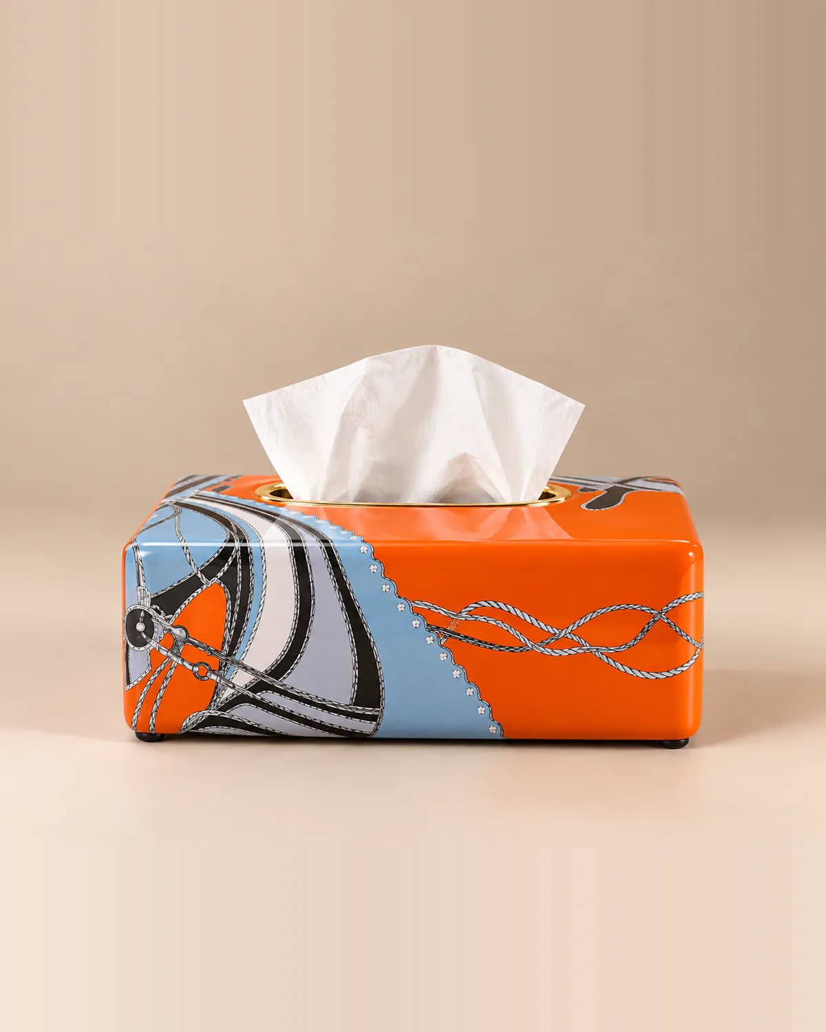 Boîte à Mouchoirs Céramique Hermès Orange & Turquoise