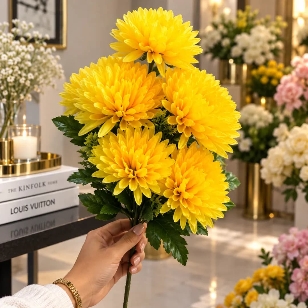 Bouquet de Chrysanthèmes Artificiels — Jaune