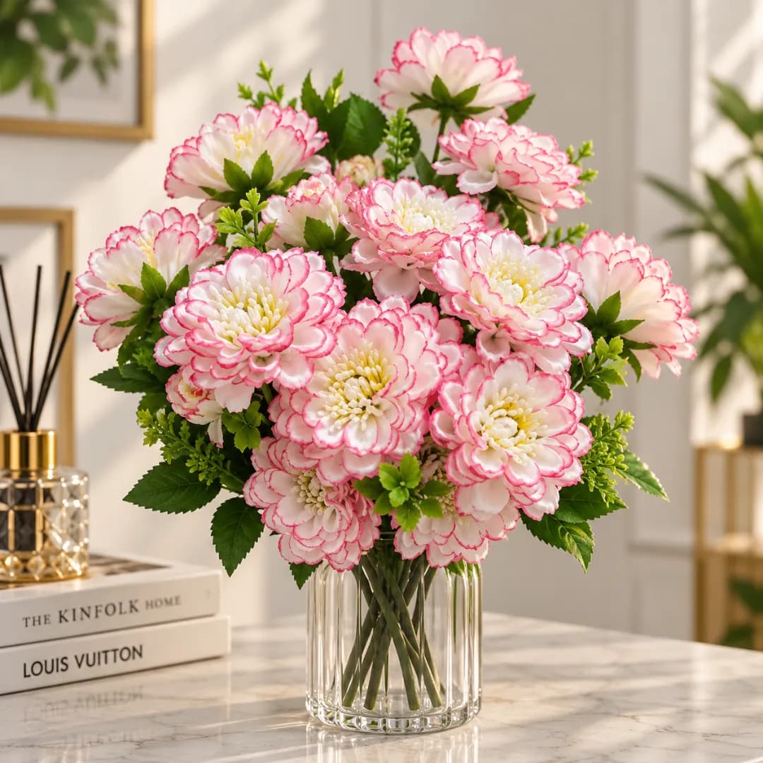 Bouquet de Pivoines Bicolores Blanc & Rose Artificielles — Blanc & Rose