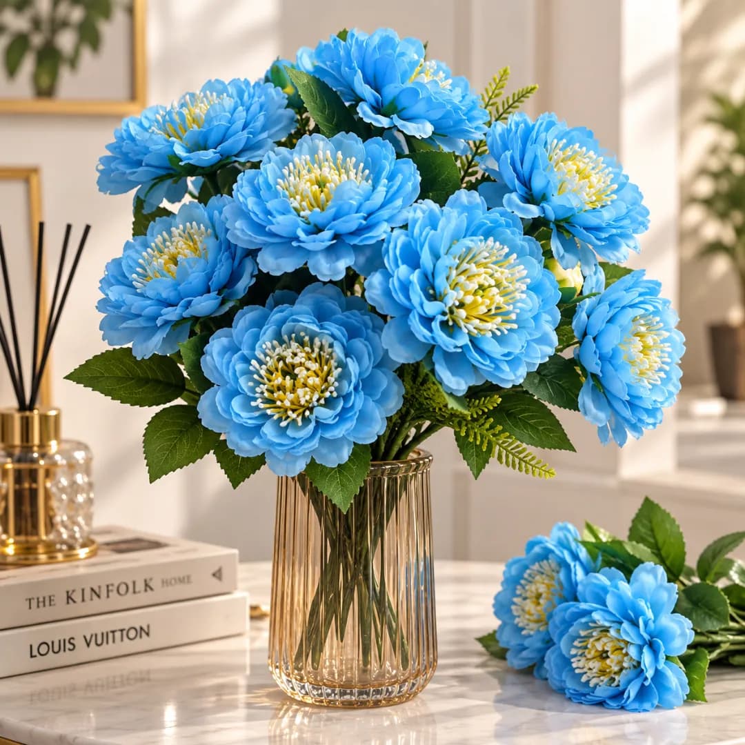 Bouquet de Pivoines Bleues Artificielles — Bleu Ciel