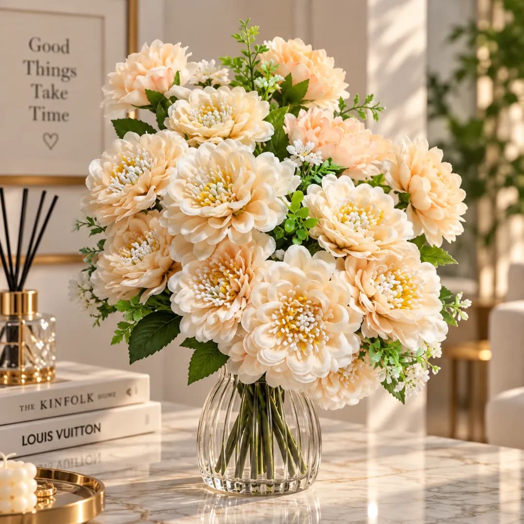Bouquet de Pivoines Pêche & Crème Artificielles — Pêche & Crème