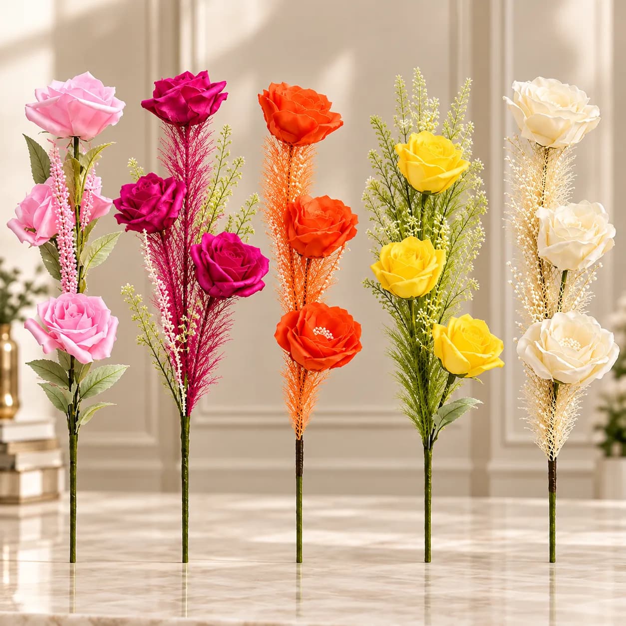 Bouquet de Roses & Plumes Artificielles