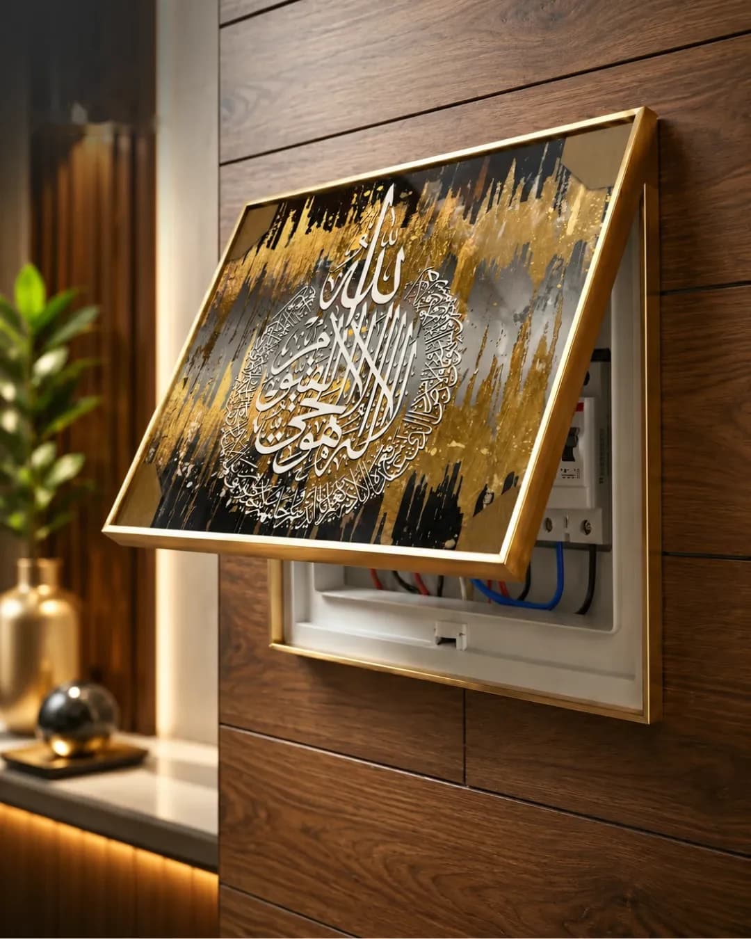 Cache-Disjoncteur Ayat Al Koursi — 35 cm largeur x 45 cm hauteur — Noir & Or