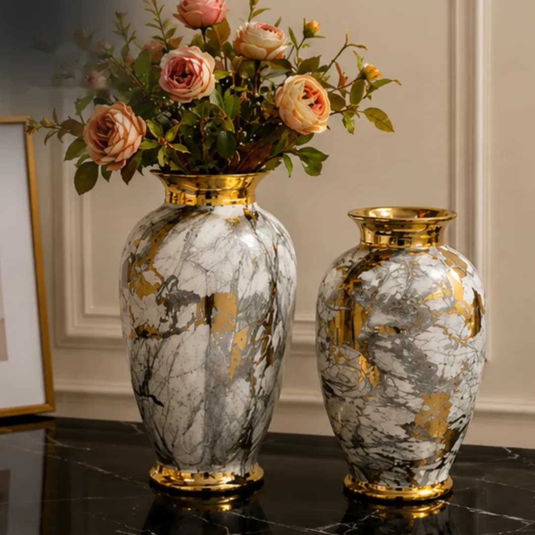 Duo Vases en Verre Fumé Rainuré Bordure Or — Grand — Standard