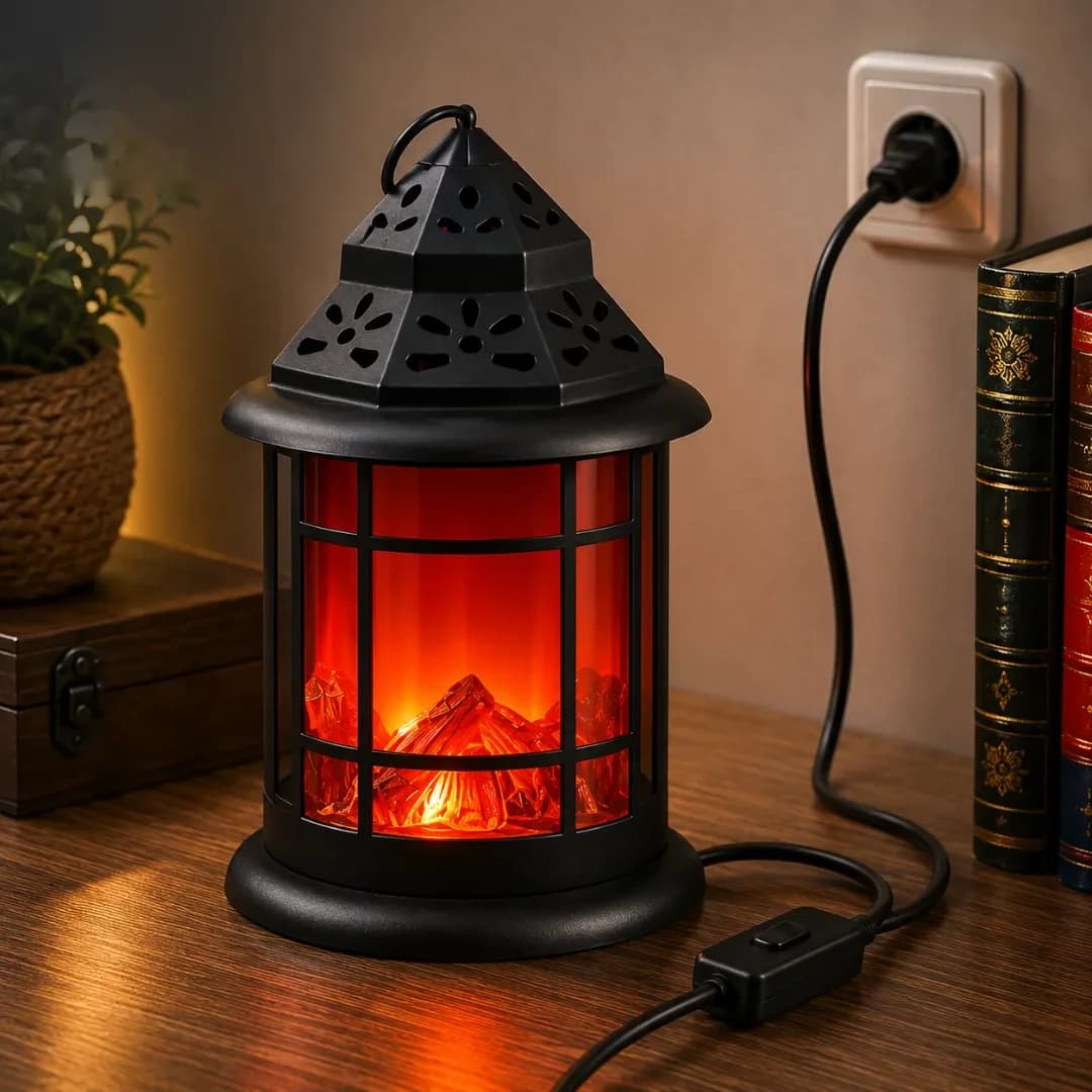 Lanterne Décorative LED Effet Flamme — Noir Ajouré — Noir
