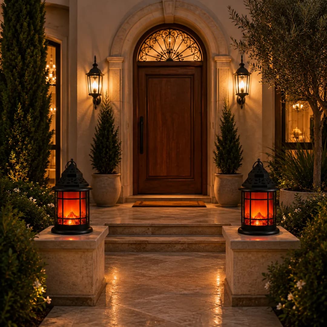Lanterne Décorative LED Effet Flamme — Noir Ajouré — Noir