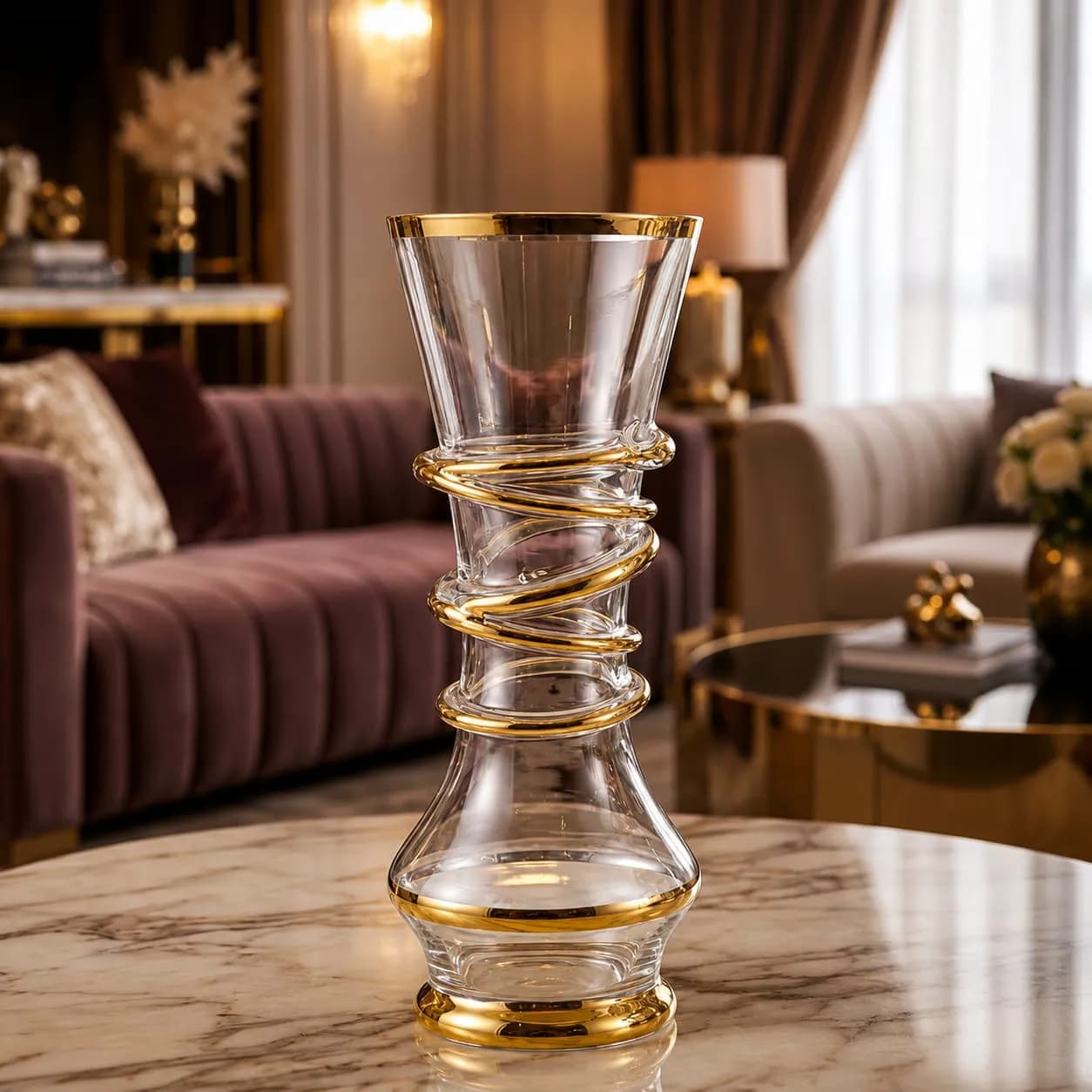 Vase en Verre Transparent Spirale Dorée — Transparent & Or