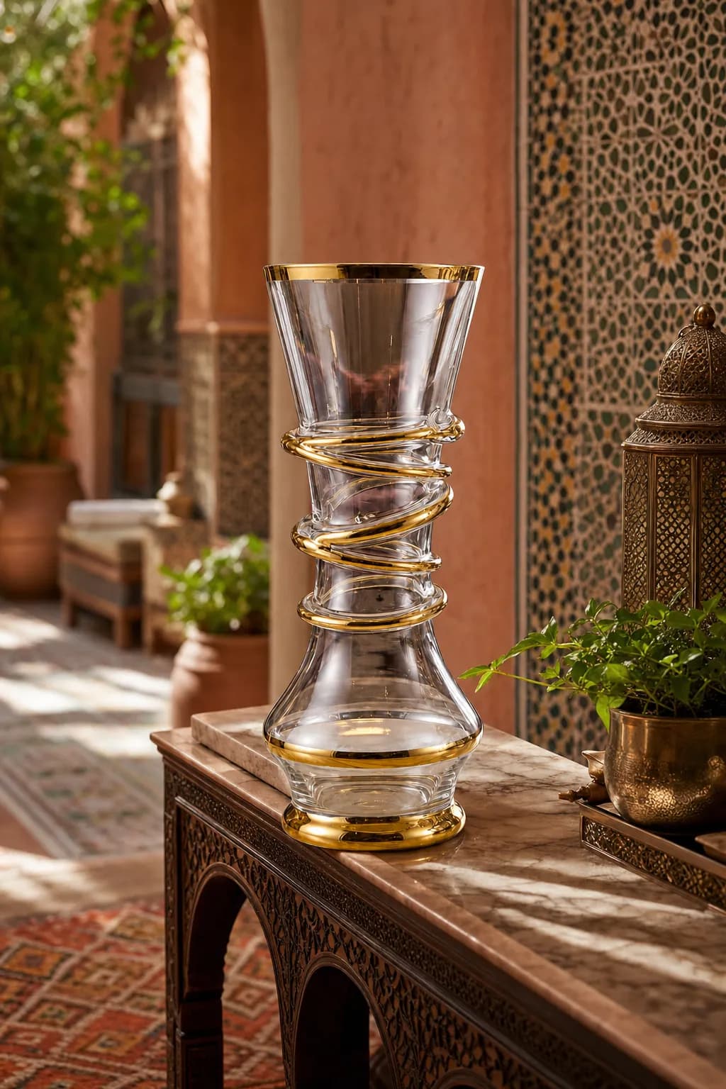 Vase en Verre Transparent Spirale Dorée — Transparent & Or