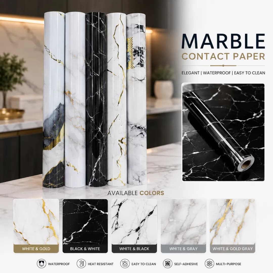 Papier Adhésif Marbre Noir & Blanc — 3 mètres — Noir & Blanc