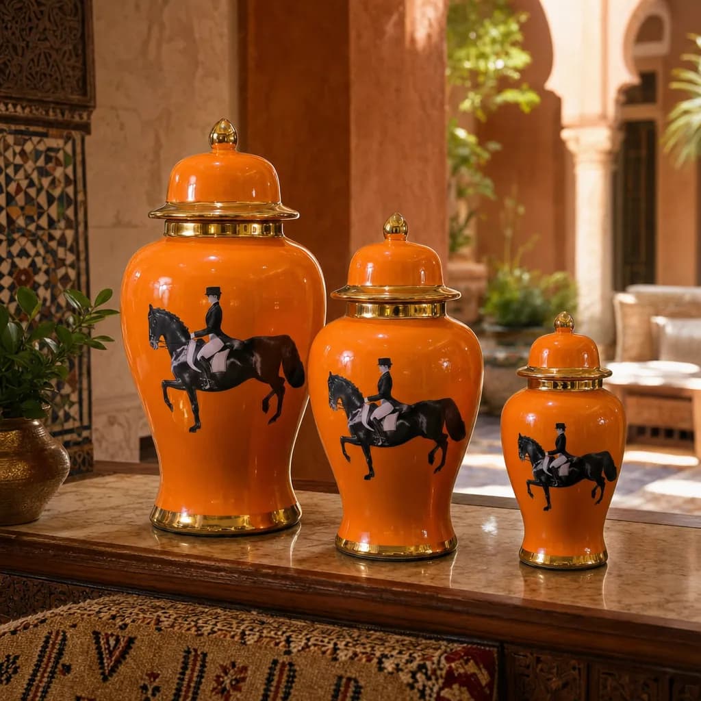 Potiche Balustre Orange Hermès — Moyen — Orange & Or