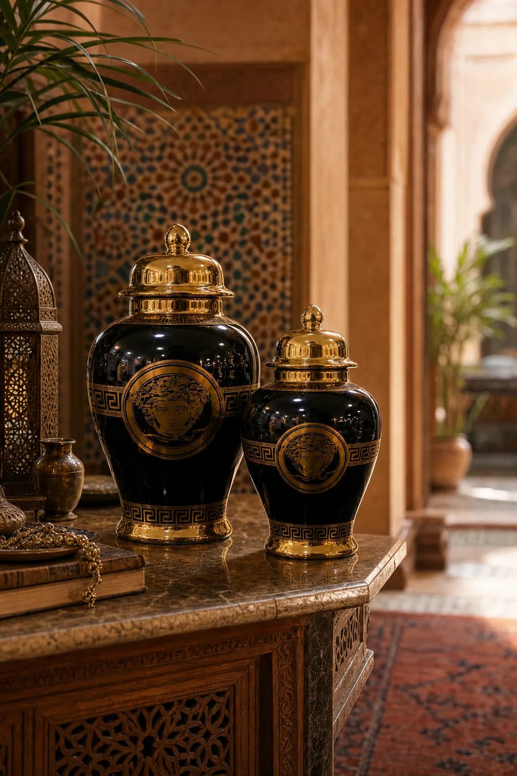 Potiche Balustre Versace Médusa — Grand — Noir & Or