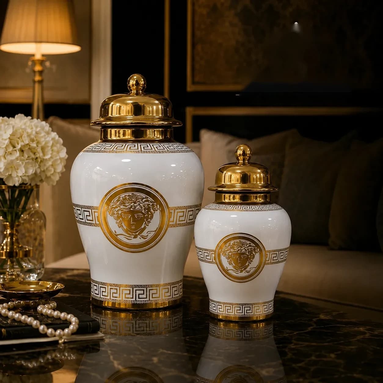 Potiche Balustre Versace Médusa — Grand — Noir & Or