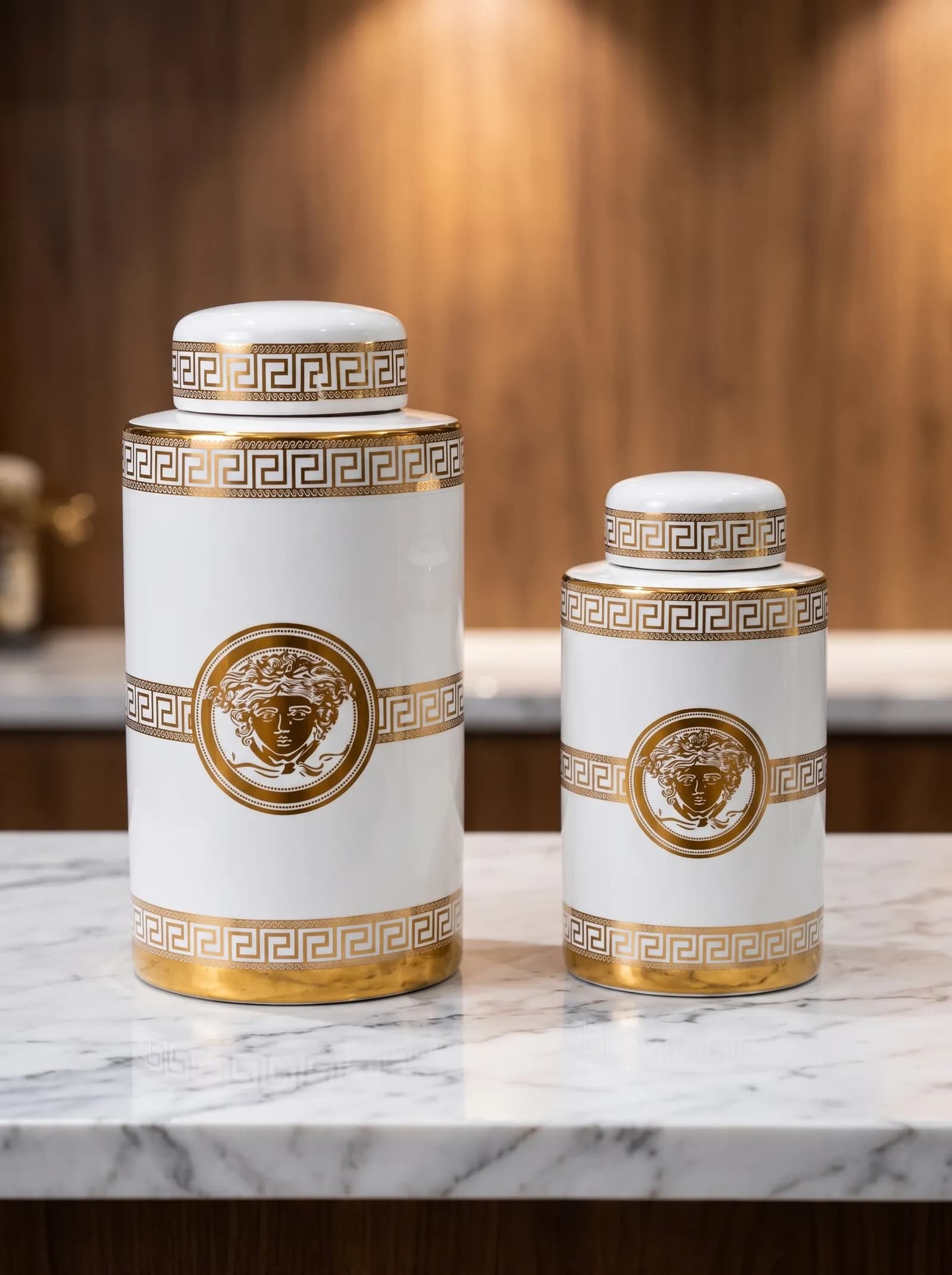 Potiche Cylindrique Versace Médusa & Or — Grand — Noir & Or