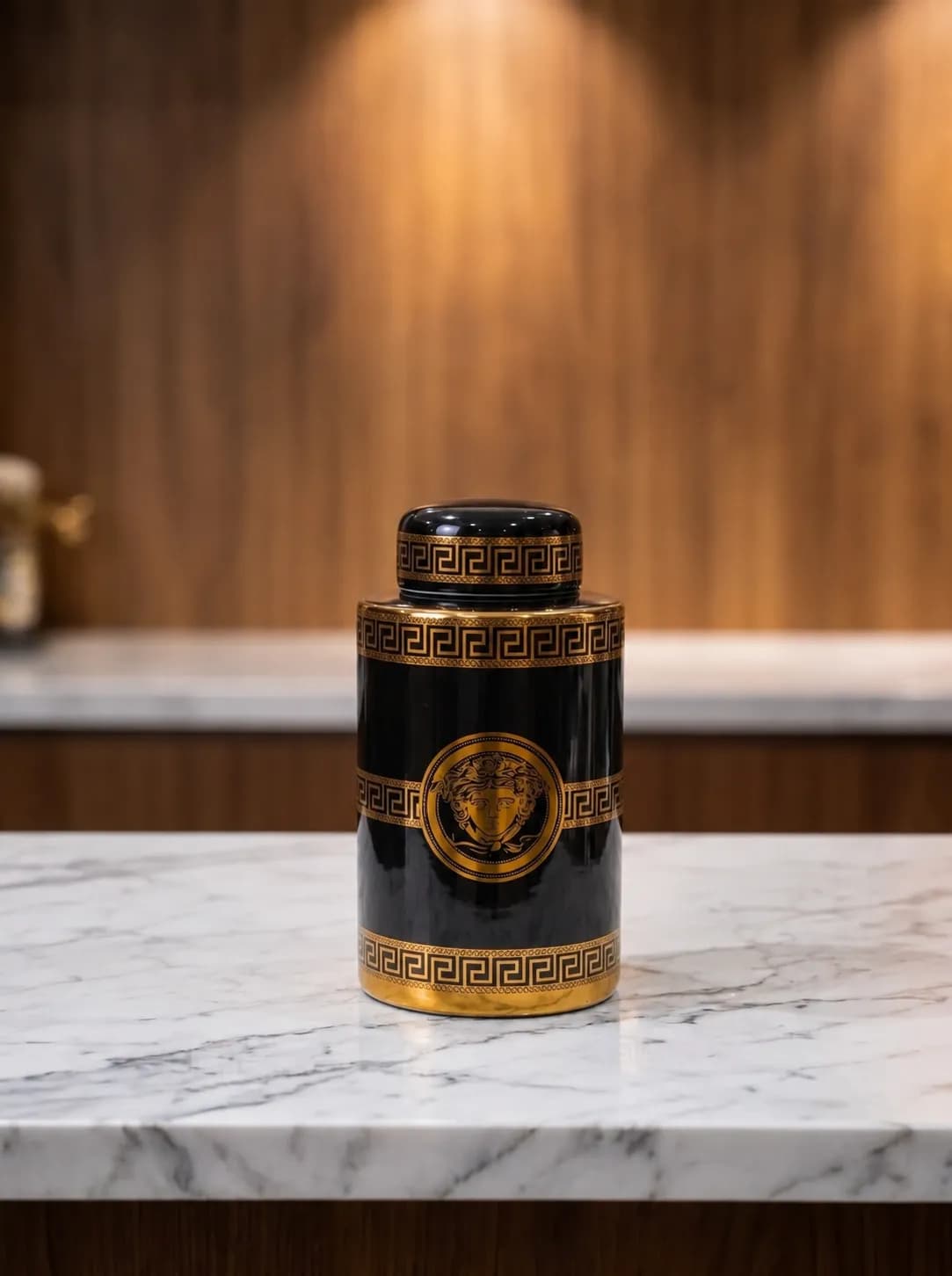 Potiche Cylindrique Versace Médusa & Or — Petit — Noir & Or