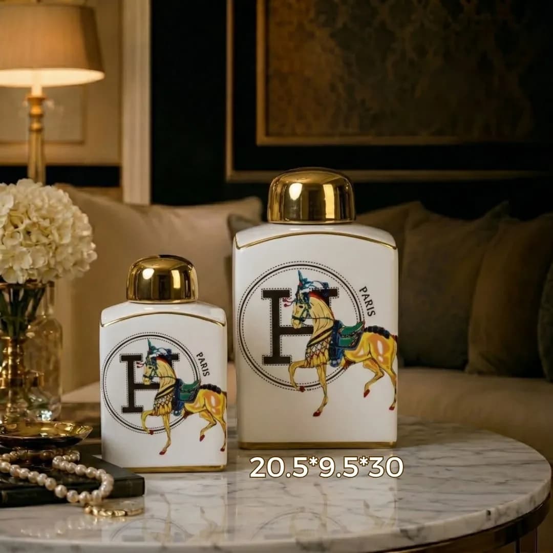 Potiche Rectangulaire Hermès — Grand — Blanc & Or