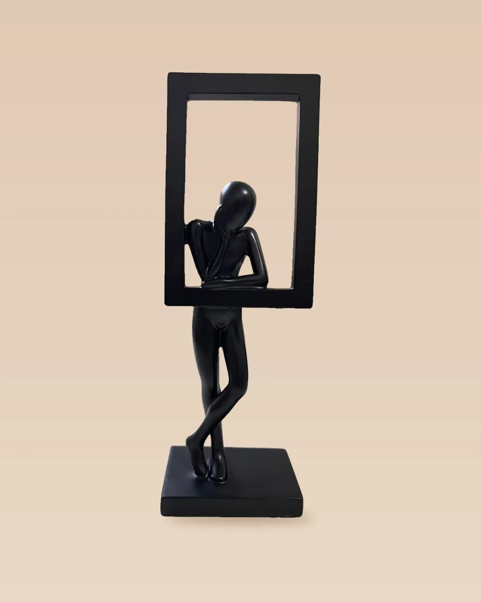 Sculpture Décorative dans un Cadre Rectangulaire Géométrique en Résine