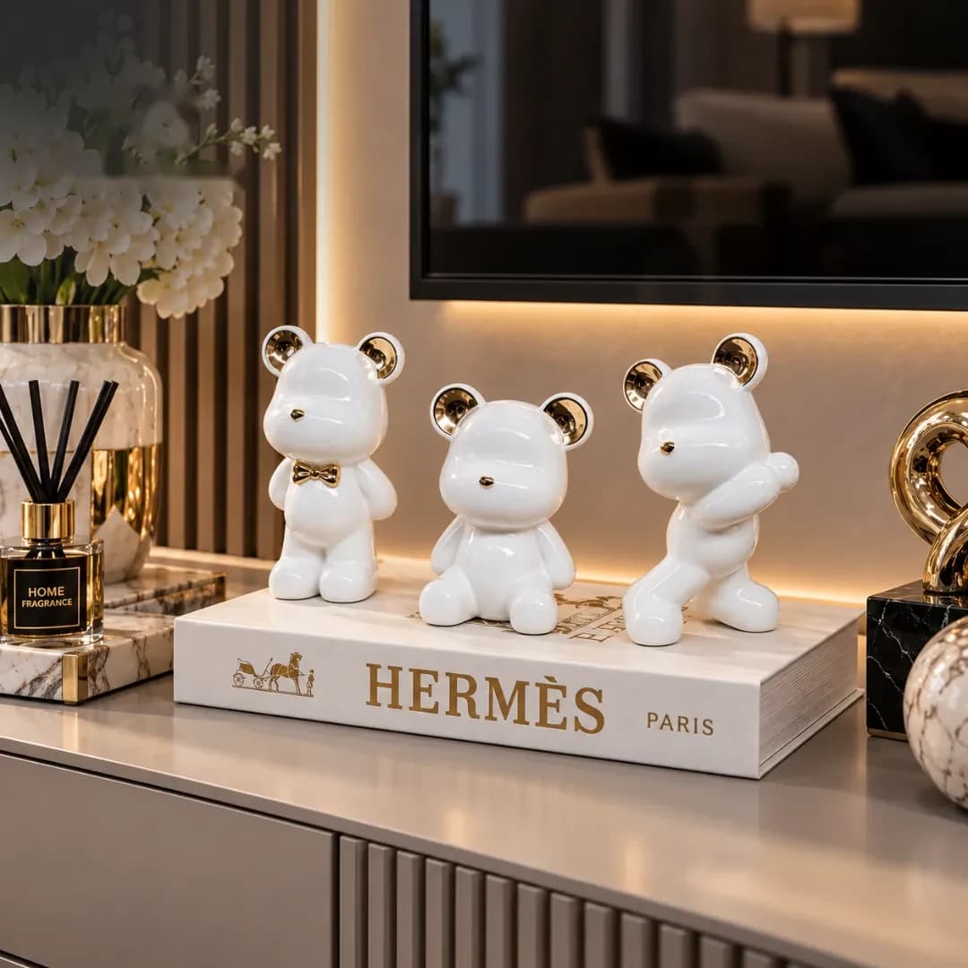 Trio Ours en Céramique Blanc & Or — Blanc & Or
