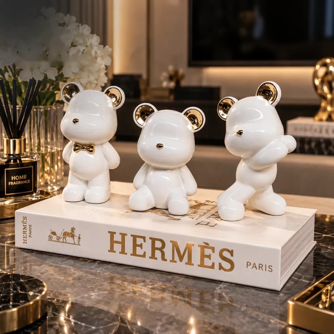 Trio Ours en Céramique Blanc & Or — Blanc & Or