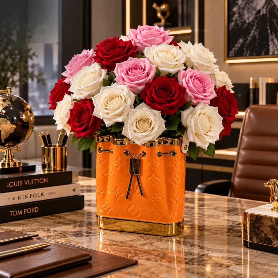 Vase Sac Céramique Orange & Or — Monogramme Louis Vuitton — Orange